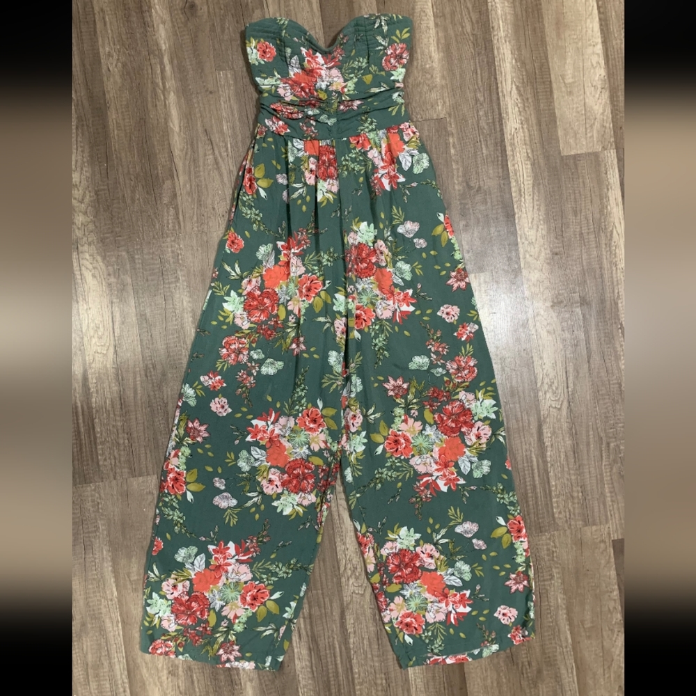 🌺-‎ Band of Gypsies BOG Collective sz XS Strapless Olive green floral jum…